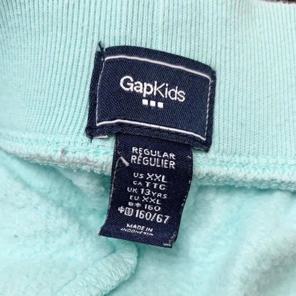 2/$20! Gap Girls Logo Fleece Sweatpant Cropped Aqua Arch Sequined Size XXL 12-14